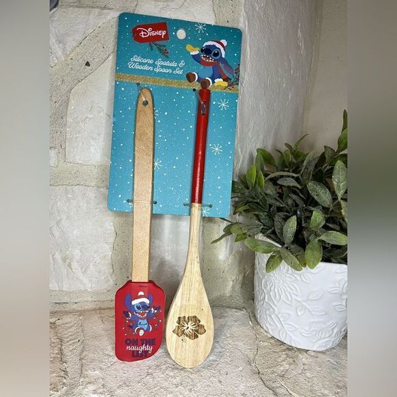 Disney Stitch Silicone Spatula Wooden Spoon Christmas On The Naughty List - Picture 1 of 4